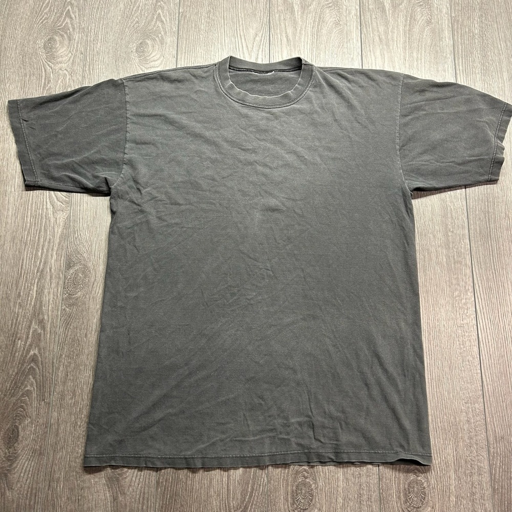 Vintage Blank T-Shirt Mens XL Faded Charcoal Black Heavyweight Cotton Crew Neck